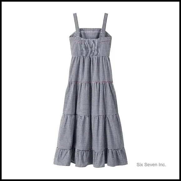 Linen Maxi Dress Flowy Ruffle Gingham Print Summer Casual Boho Chic - Picture 5 of 6
